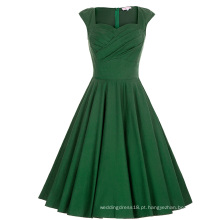 Belle Poque Stock sem mangas de algodão 50s Vintage Party vestido de verão verde retro BP000187-4